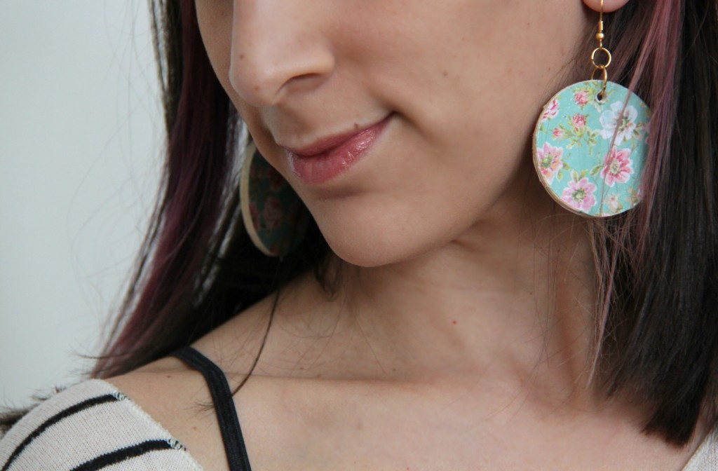Floral Wooden Circle Earrings