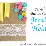 Now this is so cute! A Stretched Burlap Canvas Jewelry Holder that holds necklaces, bracelets, drop earrings and studs….love!