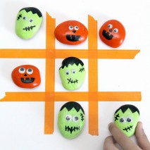 Spooky Tic Tac Toe Game with Halloween Painted Rocks