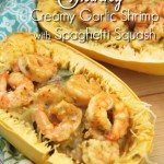 Skinny Creamy Garlic Shrimp with Spaghetti Squash // SmashedPeasandCarrots.com