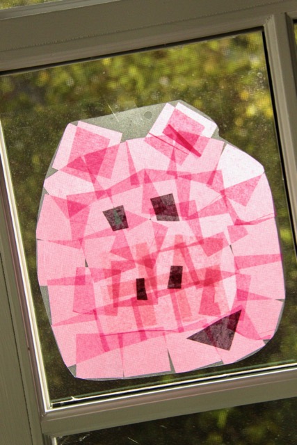 Piggie Stained Glass Tissue Paper Art